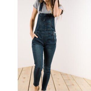 Free People - Backless Denim Dungaree Overalls | Size 27 | Dark Brady Wash Blue